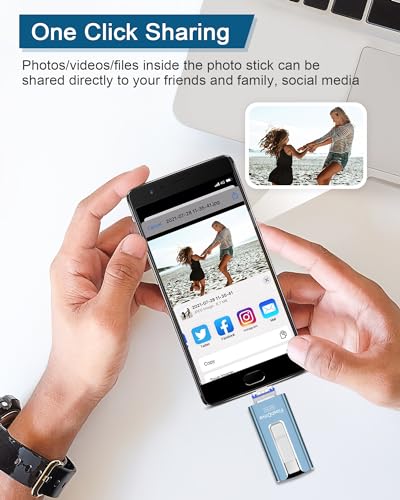 256GB USB Flash Drive for Phone and Pad, Photo Stick High Speed External USB Thumb Drives Photo Storage Memory Stick for Save More Photos and Videos (Blue, 256GB)