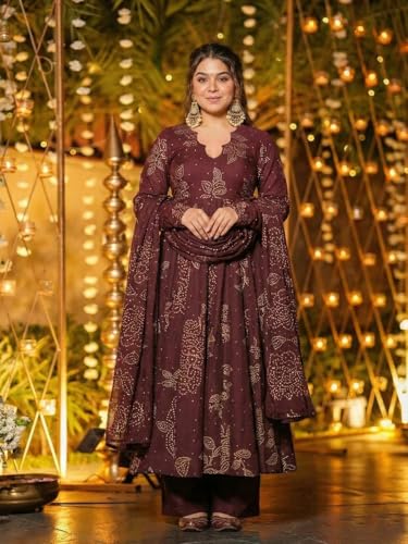 Image of ANNI Designer Women's Viscose Blend Umbrella Style Printed Kurta Palazzo with Dupatta | Stylish Kurta Set for Women | Elegant Palazzos & Dupatta Set | Traditional Ethnic Wear