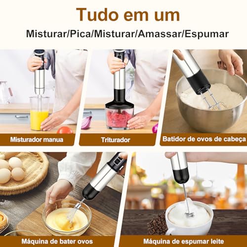 6 em 1 mixer de mão, 1000W, 8 velocidades, Exibição digital LCD, Vem com um copo de 860 ml, Triturador de 500 ml, Batedor de aço inoxidável com 4 pás, Adequado para sopas, smoothies e purés(127V) - Imagem 6