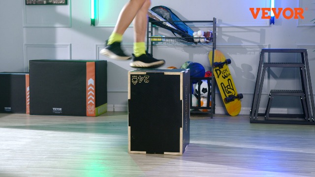 Plyo Box VEVOR 3-en-1 – Hauteurs 30/35/40 Cm (12/14/16″) – Contreplaqué, Capacité 204 Kg – Pour Saut, Squat, Pompe