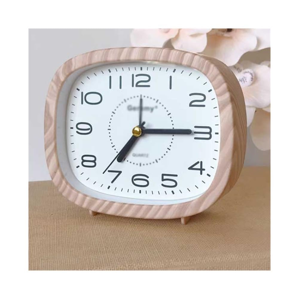 J9V4G6S3B5 Desk Clock Square Yellow Brown Battery Operated Analog Alarm Clock for Living Room Bedroom Bedside Desk Non Ticking Decorative analogue alarm clock(Yellow)