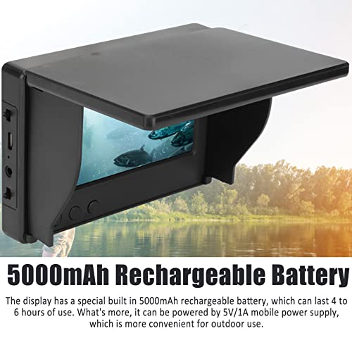 Image of 4.3in Fish Finder Screen IPS Full View 800x480 Underwater Fishing Monitor with Sun Visor, 5000mAh Rechargeable Battery, CVBS Input 3.5mm, ABS Shell for Lake Saltwater Ice Fishing