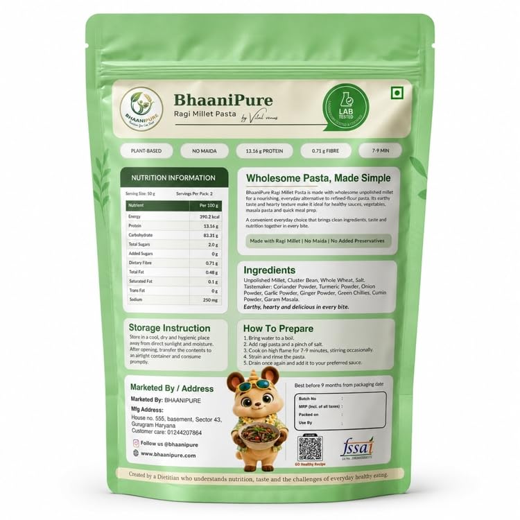 Image of Organic Ragi Millet Pasta 100g X 2 | No Maida Healthy Pasta | Non-GMO, No Preservatives | High Fiber & Protein | Quick & Easy to Cook