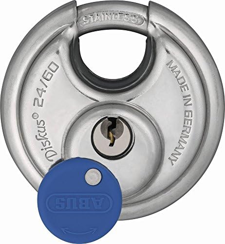 ABUS Kłódka Diskus 24IB/60 ze stali nierdzewnej - z ochroną 360° - do zabezpieczenia w przypadku silnych czynników atmosferycznych - 05633 - poziom bezpieczeństwa ABUS 7 - srebrna/niebieska