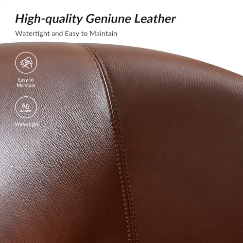Image of HULALA HOME Genuine Leather Swivel Accent Chairs Set of 2 with Solid Wood Base, Round Swivel Barrel Chairs for Living Room and Bedroom, Brown