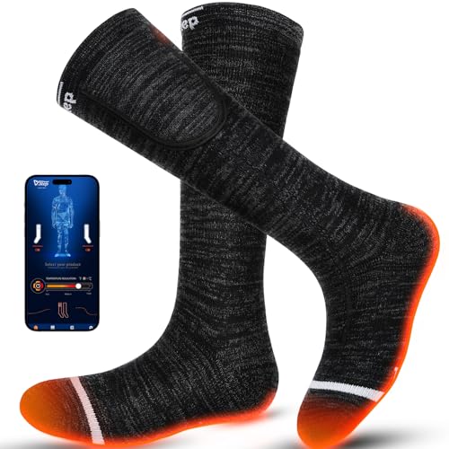 V.Step Heated Socks for Men Women Rechargeable, Wool Heated Socks App Control Battery Foot Warmers Electric Socks for Ski Hunting Motorcycle L
