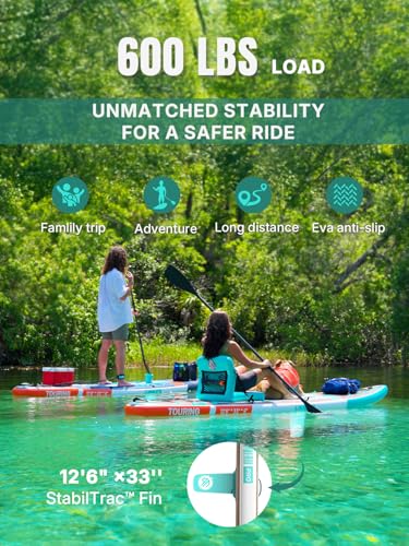 Image of Niphean PRO (Extra Large) Inflatable Paddle Board with Seat, 11'6 inch /12'6 inch Stand Up Paddle Board with Pressure Gauge, StabilTrac Fin, Upgraded All-Round /Touring SUP for Adult Adventures, 2+1 Person
