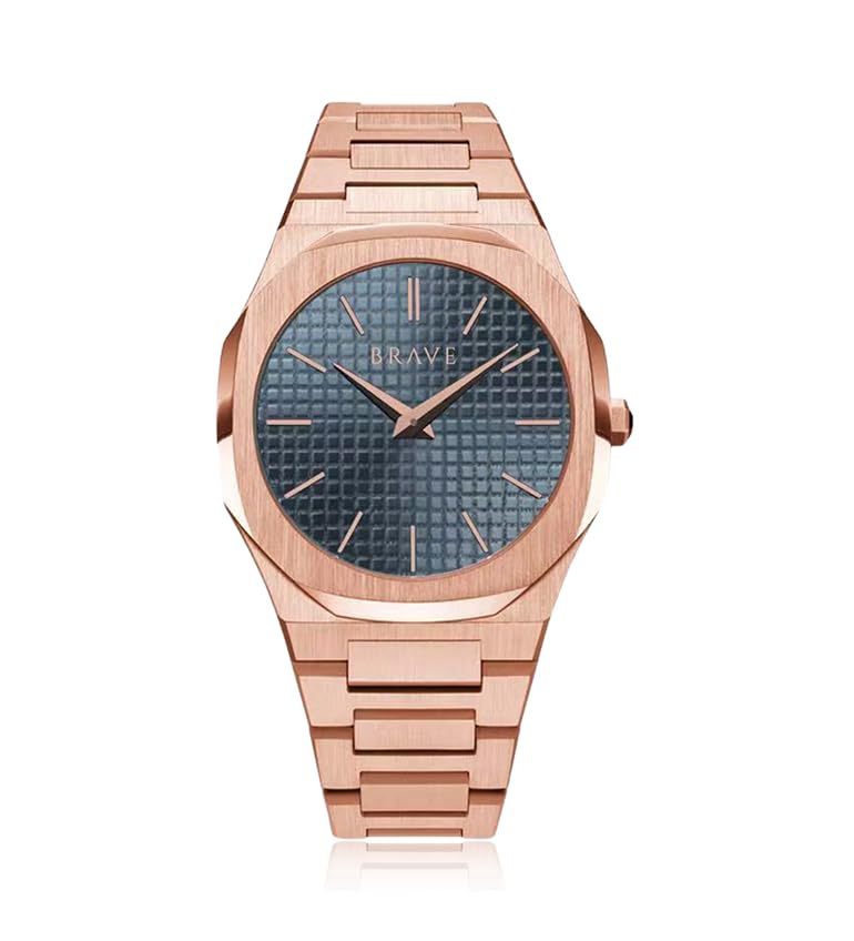 MARLION JEWELS Relojes de Hombre. Reloj analógico Circular para Hombre Brave con diseño Elegante y Moderno. Reloj de Hombre Original con maquinaria de Cuarzo Reloj Pulsera Hombre (Oro Rosa   Azul)