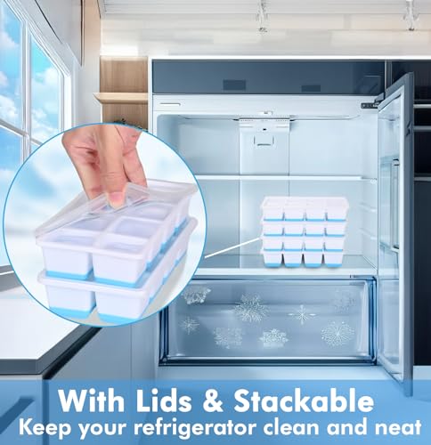 Stampo Ghiaccio Grande, JRISBO Set 2 Stampi con Coperchio per Cubetti Ghiaccio Silicone senza BPA, Formine Cubi Ghiaccio Forma Vaschette Ice Cube Tray per Cocktail Birra Whisky (Blu) - immagine 5