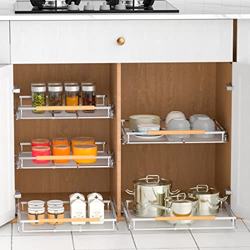 Kikibro Pull Out Drawer Cabinet Organizer, Expandable Slide Out Storage Shelves For Cabinets, Under Sink And Wardrobe, Opening Size Required 16.3"~26.3" 1 Pack #TOP4