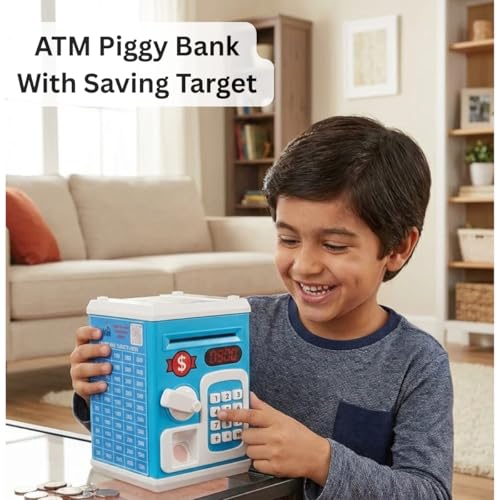 Image of New ATM Piggy Bank for Kids Boys and Girls | Money Box with ₹10,000 Saving Target | Money Bank with Lock & Touch Sensor | Auto Scroll Cash Gullak for Kids | Piggy Bank for Girls & Boys