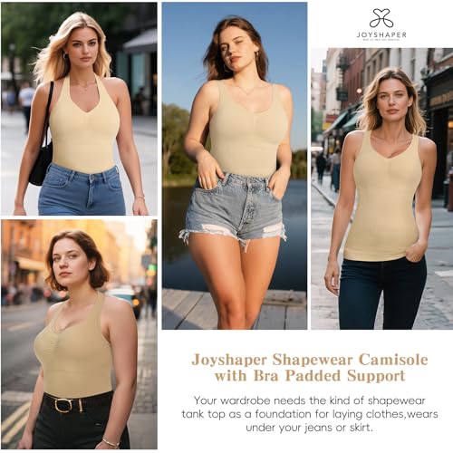 Image of JOYSHAPER Shapewear Camisole with Built in Bra Compression Halter Tops for Women Tummy Control Shapewear Tank Top Padded Bras