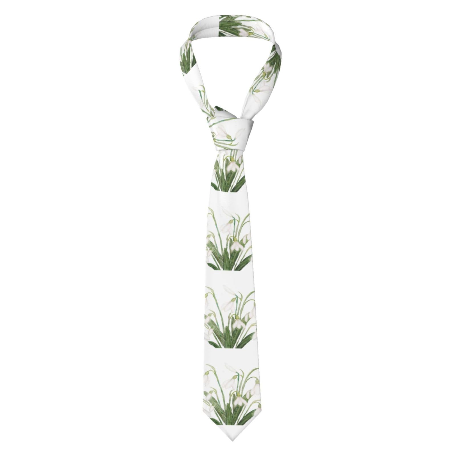 Poadnly Unisex As Picture Snowdrop Flower Botanical Watercolor, Neckties Mens Ties Polyester Novelty Skinny Tie For Wedding Party