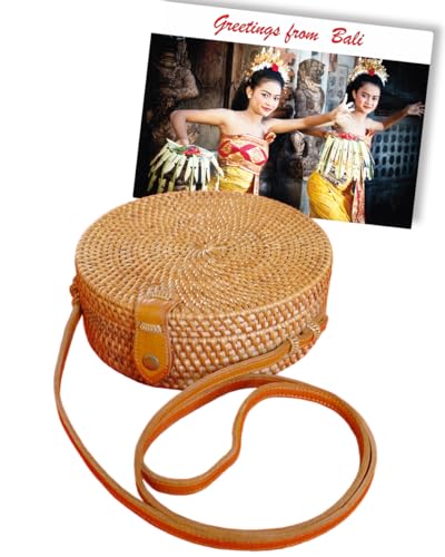 Pro@Home43® - Original auf Bali handgefertigte Damen Rattan Handtasche/Umhängetasche/Schultertasche in Geschenkbox