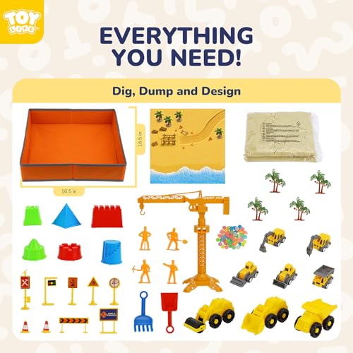 TOY Life 38-Piece Construction Sand Kit with Foldable Sandbox, Ages 3+ - image 3