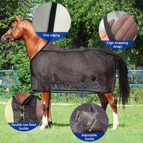 Image of La La Pet Breathable Horse Mesh Sheet Lightweight Nylon Horse Clothing to Prevent Fly Bites Cool Equine Summer Sheet with Adjustable Straps Equestrian Equipment