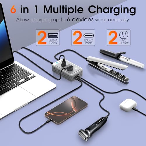 Image of Global Voltage Converter US to Europe for Curling Iron and Hair Straighteners, Power Converter for European Travel Plug Adapter with 2 USB A & 2 USB C Ports, Compatible with 200+ Countries