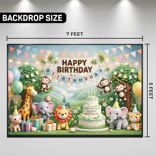 Image of Happy Birthday Theme Backdrop Banner 5x7 ft - Digital Print Cloth Background, Reusable Birthday Party Wall Decoration for Girls, Photo Booth & Stage Decor (BD 27)