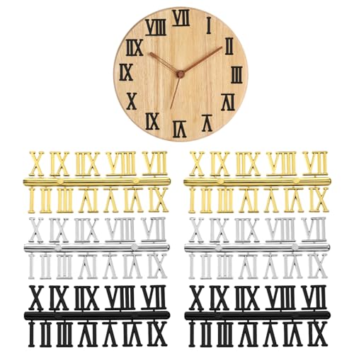 Apojgitn Juego de 6 números de reloj autoadhesivos, números para relojes de pared, números romanos, juego de números negros, dorados y plateados