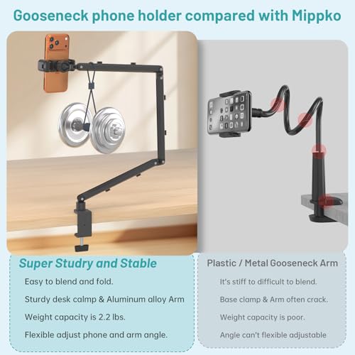 Image of Adjustable Phone Stand,3-Stage Long Arm Holder Heavy Duty Desk Clamp Mount | 33 inch Foldable Aluminum Alloy Arm,360Rotation Holder Compatible with 3.5~7.5 inch iPhone /HTC /LG /Nexus /Huawei /Galaxy