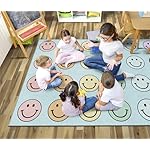 Flagship Carpets Schoolgirl Style Pastel Rainbow Smileys Criss-Cross Applesauce Educational Area Rug for Kids Room, Children's Classroom for Teaching and Playroom, 7'6" x 12', Multi, Seats 28 - Image 2