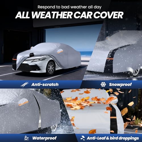 Image of Car Cover Waterproof All Weather, 10 Layers Outdoor Car Covers for Automobiles - Sun & Rain Protector Full Exterior Covers. Custom Fit Accord, Camry, Fusion, Sonata, etc. A2 (Gift Towel /Storage Bag)