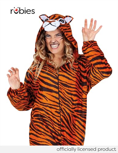 Rubies Tigerkostüm für Erwachsene, Unisex, Einheitsgröße, Jumpsuit mit Kapuze und Schwanz, Original, Karneval, Weihnachten, Geburtstag, Party und Halloween