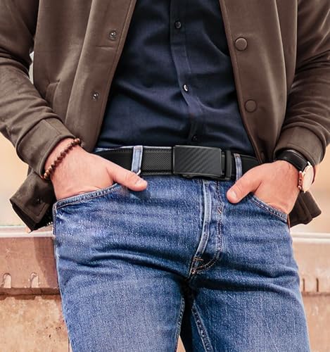 Image of KEMISANT Men Belt 2 Pack, Leather Ratchet Belt Easy Click Slide For Men 1 3 /8 inch,Cut for Fit