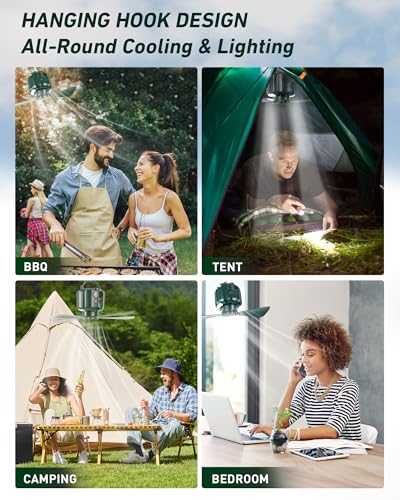 DUKUSEEK 3-in-1 Tent Ceiling Fan with Light