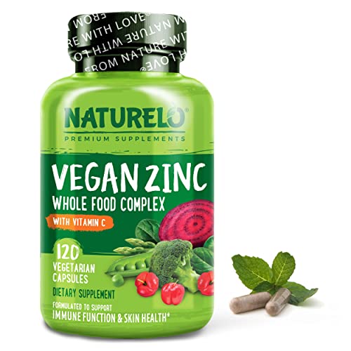 Naturelo Vegan Zinc Whole Food Complex Supplement With Vitamin C For Immune Support And Healthy Skin, Hair, And Nails - 120 Capsules #TOP11