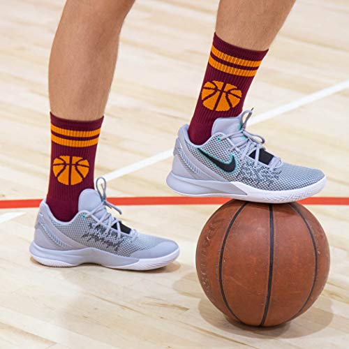 Chalktalksports Basketball Woven Mid-Calf Socks | Classic Stripe & Ball | Maroon & Orange #TOP3