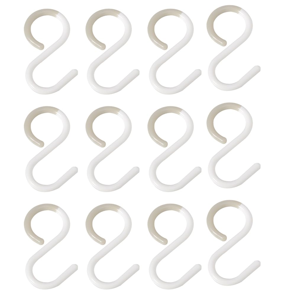CTRLZS 12Pack S Hooks Rack Hanger S Shaped Hooks Hanging Flexible Neck for Easy Twist for Kitchen Bathroom White