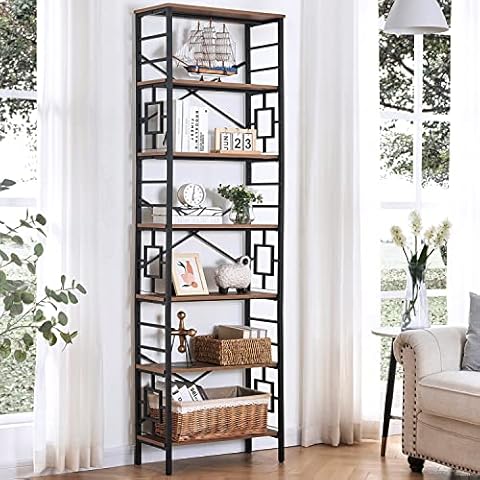 Homissue Bookcase,7-Tier Tall Bookshelf Metal Bookcase and Bookshelves, Free Standing Storage Morden Bookshelf for Home Office Living Room and Bedroom , Rustic Brown Cover