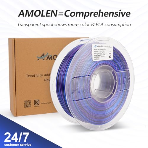 Image of AMOLEN Silk PLA 3D Printer Filament, Shiny Multicolor Rainbow PLA Filament 1.75mm, Fast Color Change PLA 3D Printing Filament for Most FDM 3D Printer, Black Blue Purple, 1kg (2.2lbs)