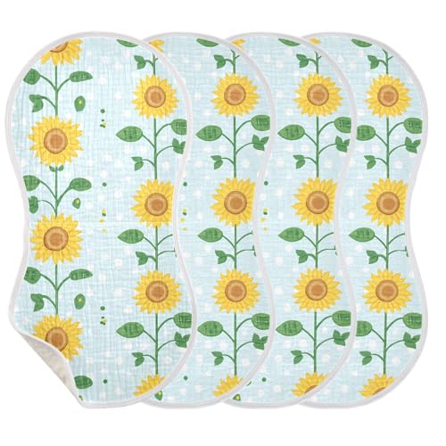 Summer Sunflower Fresh Green Aesthetic Cotton Burp Cloths Soft Touch Baby Feeding Cloth for Set of 2, 22x11in3