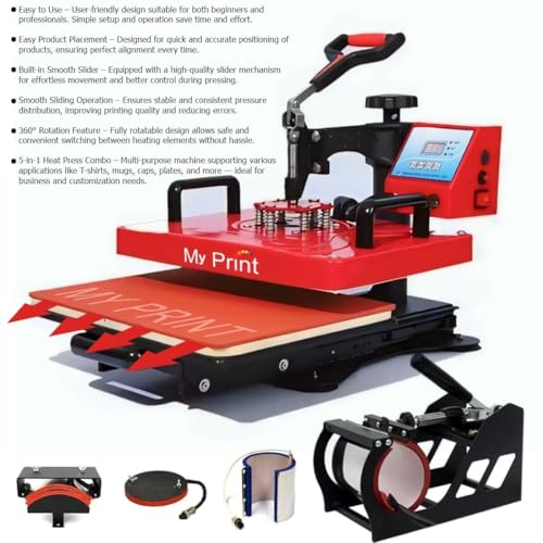 Image of Complete Sublimation Printing Business Setup | T-Shirt & Mug Printing Machine | Heat Press 5 in 1 + Printer + Ink + Paper | Start Small Business | MY PRINT (with Slider Heat Press)