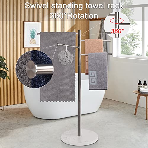 Nearmoon 42 Inch Freestanding Swivel Towel Rack With Heavy Marble Base, Rustproof Sus 304 Stainless Steel Swing Out Towel Bar With 4 Arms, Towel Holder For Bathroom Bedroom (Brushed Nickel) #TOP2