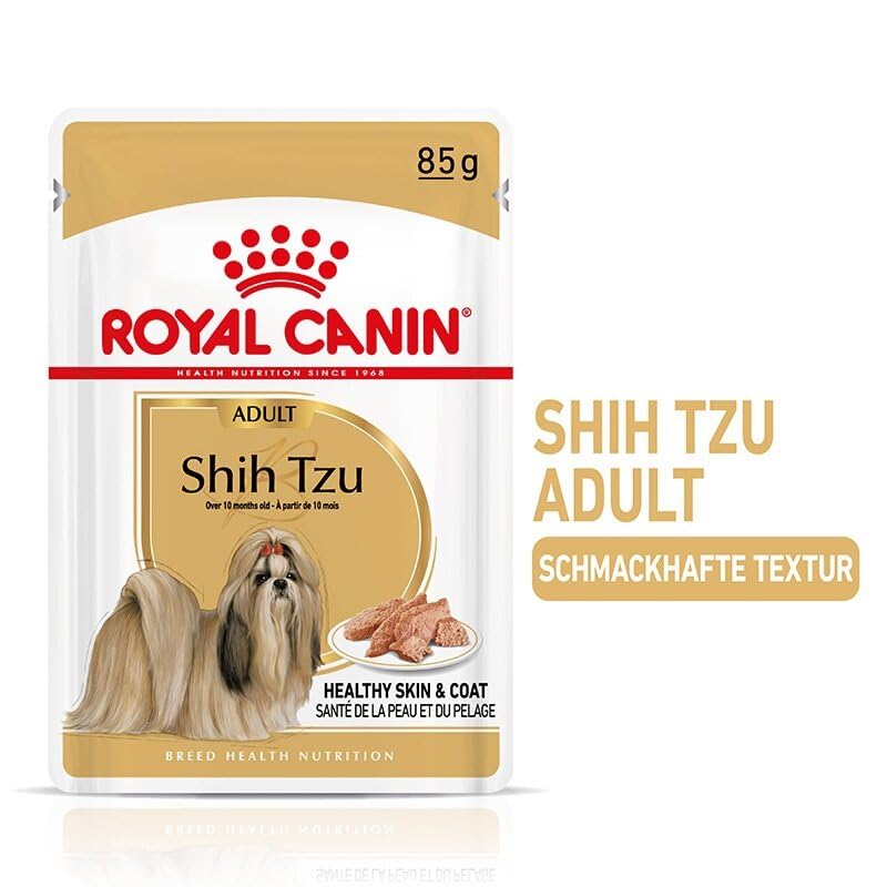 Royal Canin Shih Tzu Adult Moos | 12 x 85g | Nassfutter | Fell- und Verdauungsunterstützung | Für Hunde ab 10 Monaten