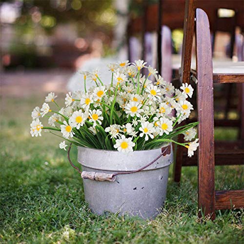 Rinlong Artificial Daisies Uv Resistant Flowers Outdoor Chrysanthemum Mums Fake Plants White Gerber Daisy Greenery Plastic Faux Cemetery Flowers For Graves Hanging Outside Planter Window Box #TOP7