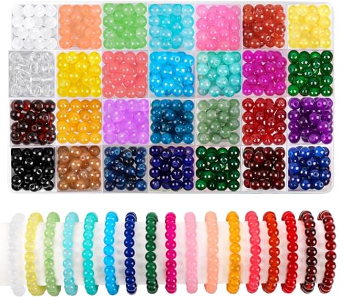 DTYDECLE 504 perline di vetro colorate da 8 mm, per fai da te, 28 colori, rotonde, colorate, per fai da te, con foro per la produzione di gioielli, bracciali, fai da te DTYDECLE 504 perline di vetro colorate da 8 mm, per fai da te, 28 colori, rotonde, colorate, per fai da te, con foro per la produzione di gioielli, bracciali, fai da te
