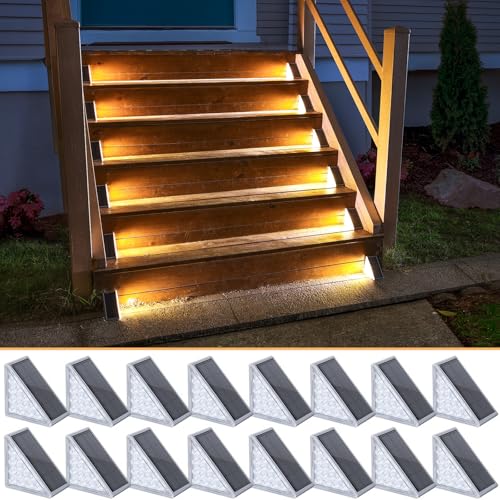 Image of NIORSUN Solar Step Lights 16 Pack - Outdoor Stair Lights with 3000K Warm White & 6000K Cool Daylight, IP67 Waterproof, Auto On /Off, Super Bright for Deck, Patio, Steps