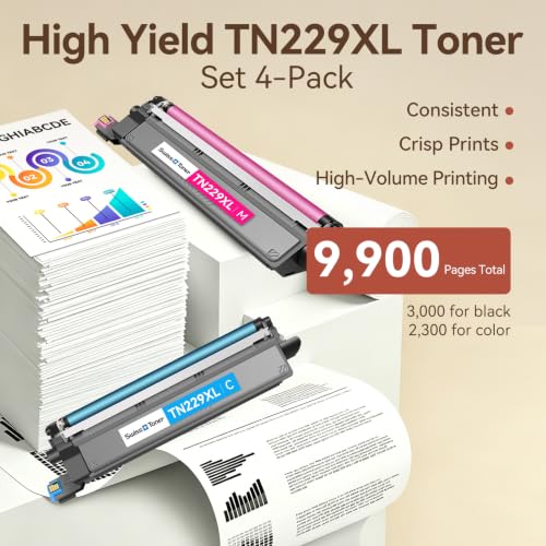 Image of Compatible TN229XL TN229 Toner Cartridges 4 Pack High Yield TN 229XL Replacement for Brother MFC-L3720CDW MFC-L3780CDW HL-L3280CDW HL-L3220CDW HL-L3300CDW Printer, BK /C /M /Y