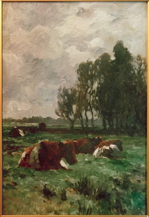 Tableau Vaches au pâturage Ludwig Herbst affiche impression d'art toile 60x90cm
