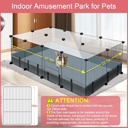 20 Panels Small Animal Playpen, 48" x 24" x 16" Pet Playpen with Waterproof Mat, C&C Cage for Guinea Pigs, Rabbit/Bunny/Baby Chicken Cage,Bunny/Puppy/Chicken Pen Indoor Outdoor Portable Metal Fence - Image 5