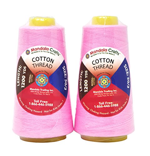 Image of Mandala Crafts Pink Thread Cones for Machine and Hand Quilting - 2400 Yds 50 WT Multiple Purpose Mercerized 100% Cotton Threads for Sewing Machine Serger Embroidery