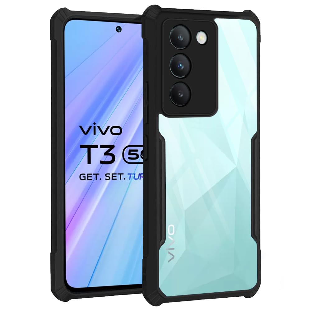 TheGiftKart ShockProof Crystal Clear Back Cover Case for Vivo T3 5G / Y200e 5G | 360 Degree Protection | Protective Design | Transparent Back Cover Case for Vivo T3 / Y200e 5G (PC & TPU, Black Bumper) (B0CZ3T614M) Amazon Price History, Amazon Price Tracker