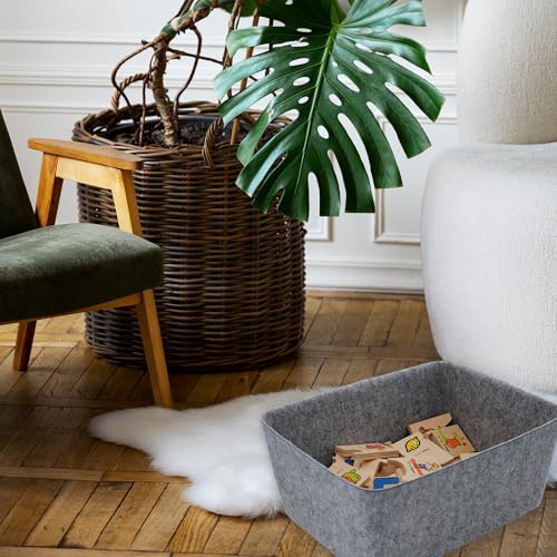 Image of Welaxy Felt Storage Bin, Wide Deep Drawer Organizer Caddy for Makeup, Jewelry, Stationery, Closet & Bathroom, Minimalist Box (Gray Bin, M)