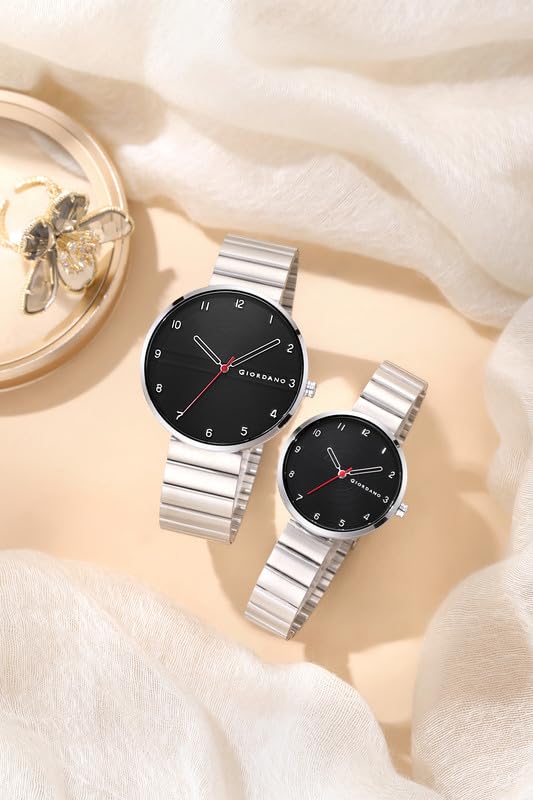 Image of Giordano Analog Couple Watch Set - Elegant Dial with Stainless Steel Strap - His & Hers Matching Watches - Minimalist Unisex Design