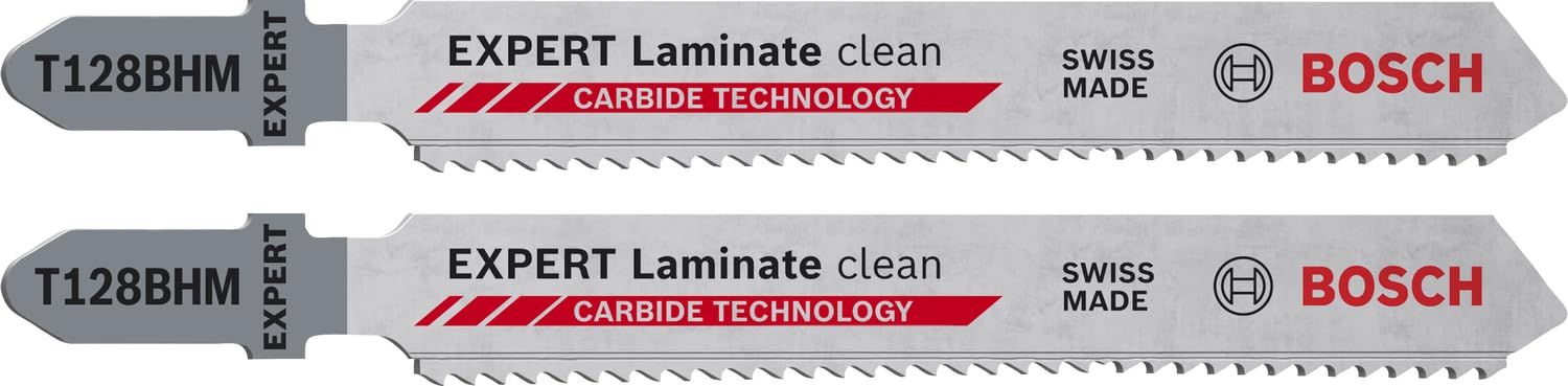 Bosch 2 x Expert Laminate Clean T128BHM Jigsaw Blades (for Compact Laminate Vinyl, PVC, HPL High Pressure Laminate Pressing Board Length 92 mm, Professional Accessories Jigsaw)