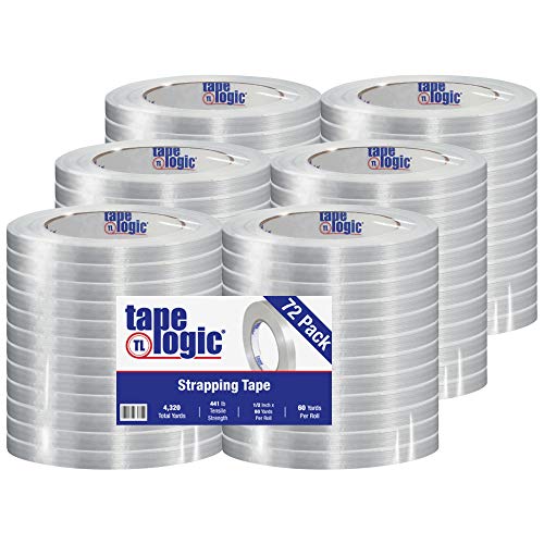 Image of Aviditi Tape Logic 1 /2 Inch x 60 Yards, Reinforced Glass Filament Strapping Tape, Clear, for Palletizing, Unitizing and Heavy-Duty Bundling (72 Rolls)
